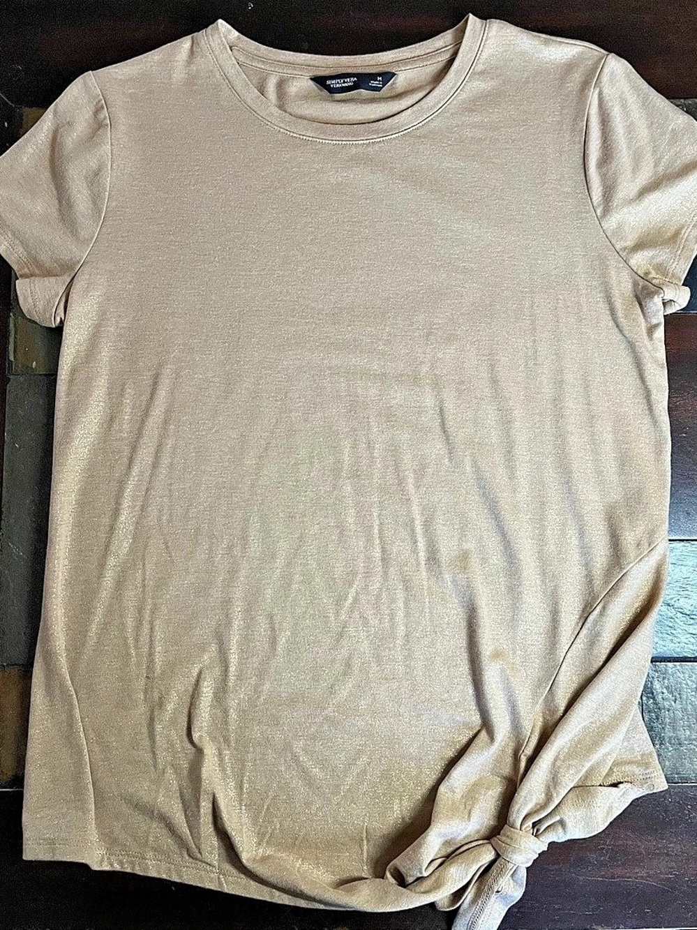 Simply Vera Wang Women’s Short Sleeve Top in Sparkle Beige Size Medium
